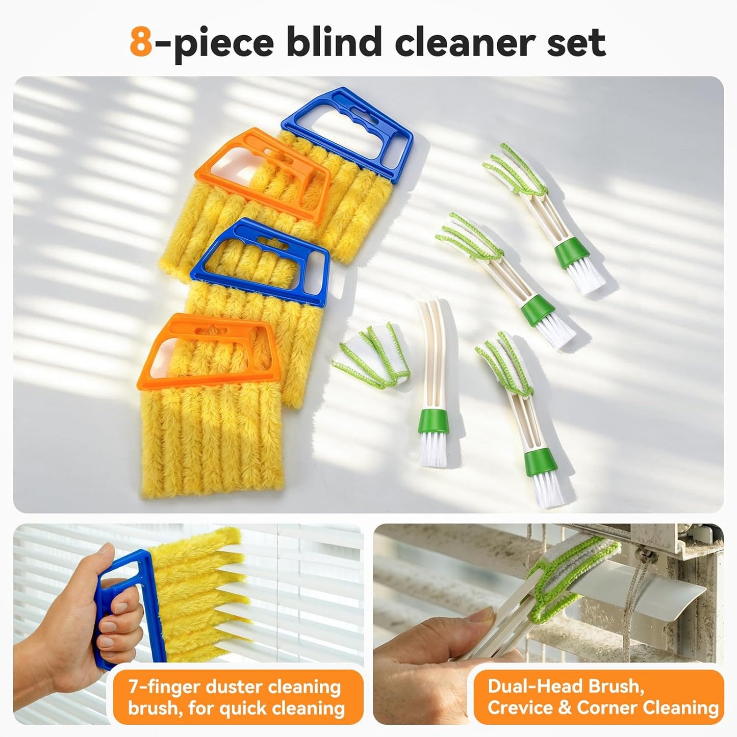 8PCS Window Blind Cleaner Duster Tool, 7-Finger Microfiber Blind Duster, Removable and Washable,Cleaning Tools for Window Shutters & Air Vent