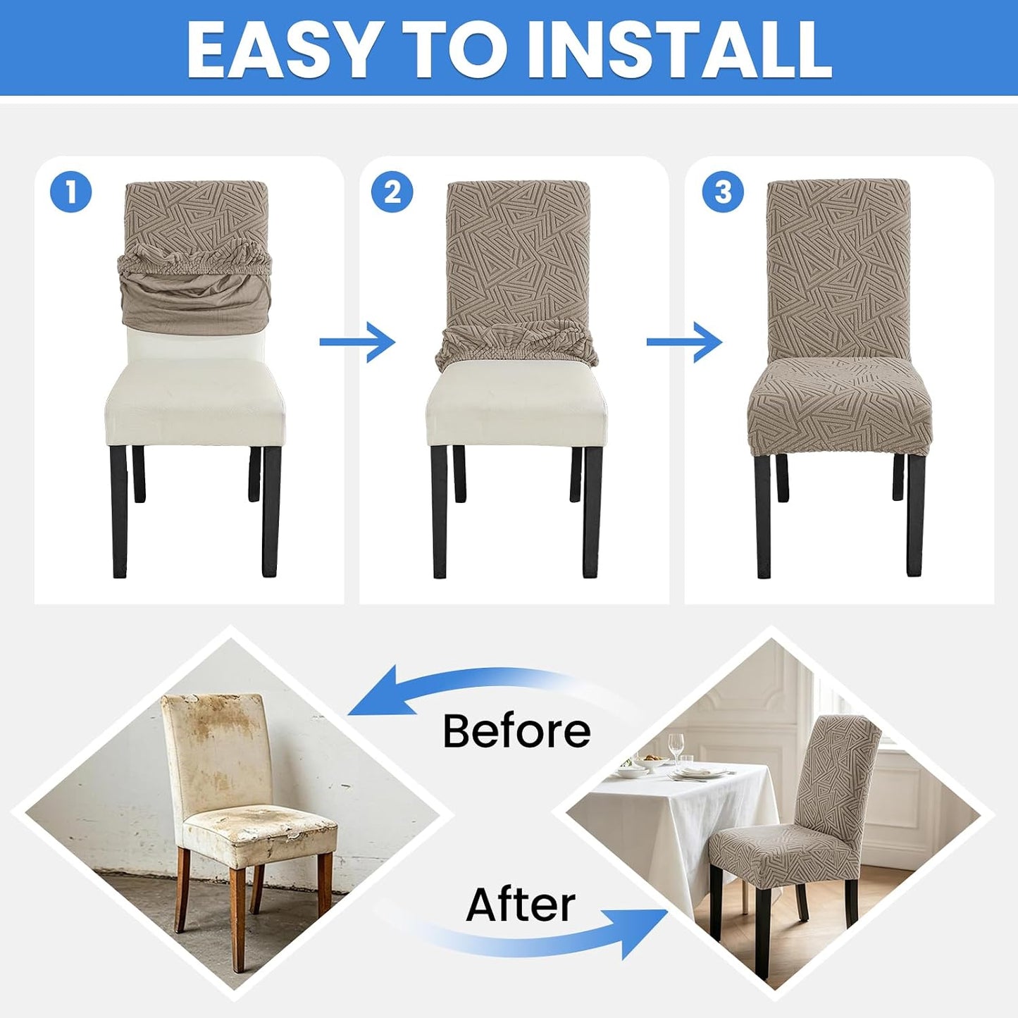 Dining Room Chair Covers Set of 4, Stretch Chair Covers for Dining Chairs, Parsons Chair Slipcover Washable, Chair Cover for Kitchen, Living Room, Restaurant, Banquet (Khaki)