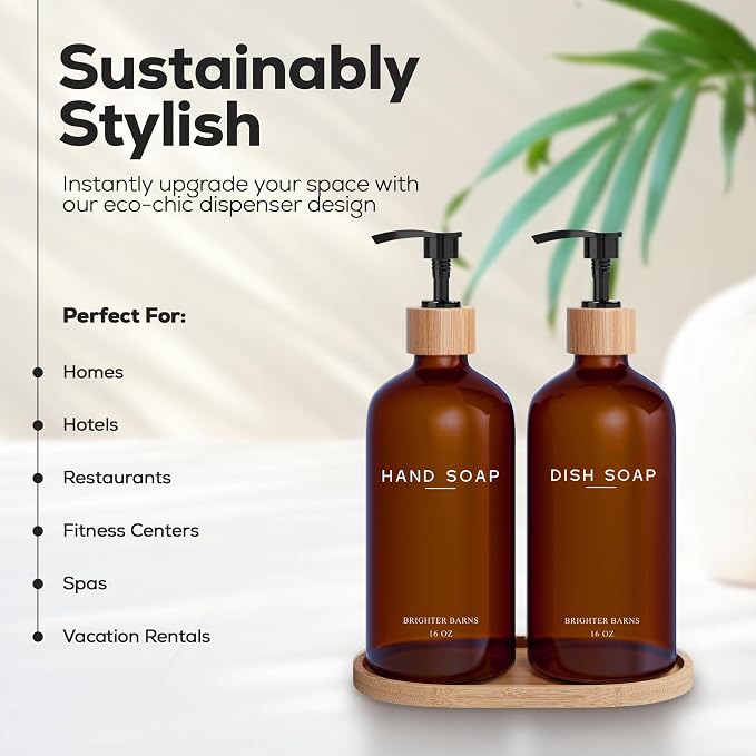 Amber Glass Hand and Dish Soap Dispenser Set by Brighter Barns - Image 2