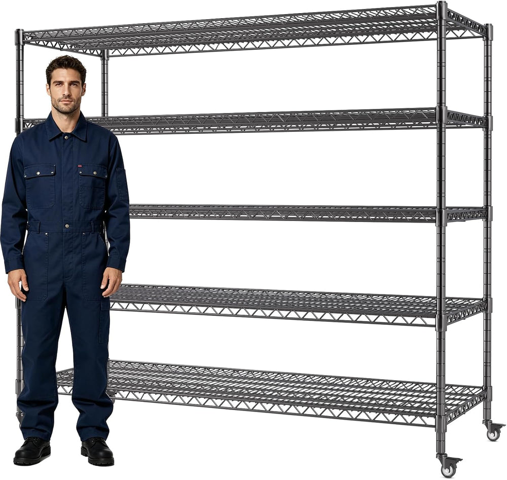 AIRAJ 55”W Storage Shelves with Wheels, 5 Tier Wire Shelving Unit, 3250 LBS