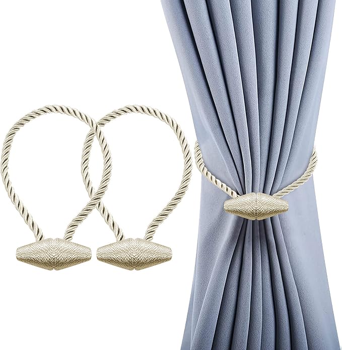 Hion Magnetic Curtain Tiebacks Beige 2pcs, Curtain Tiebacks Buckles Holdbacks by Hion