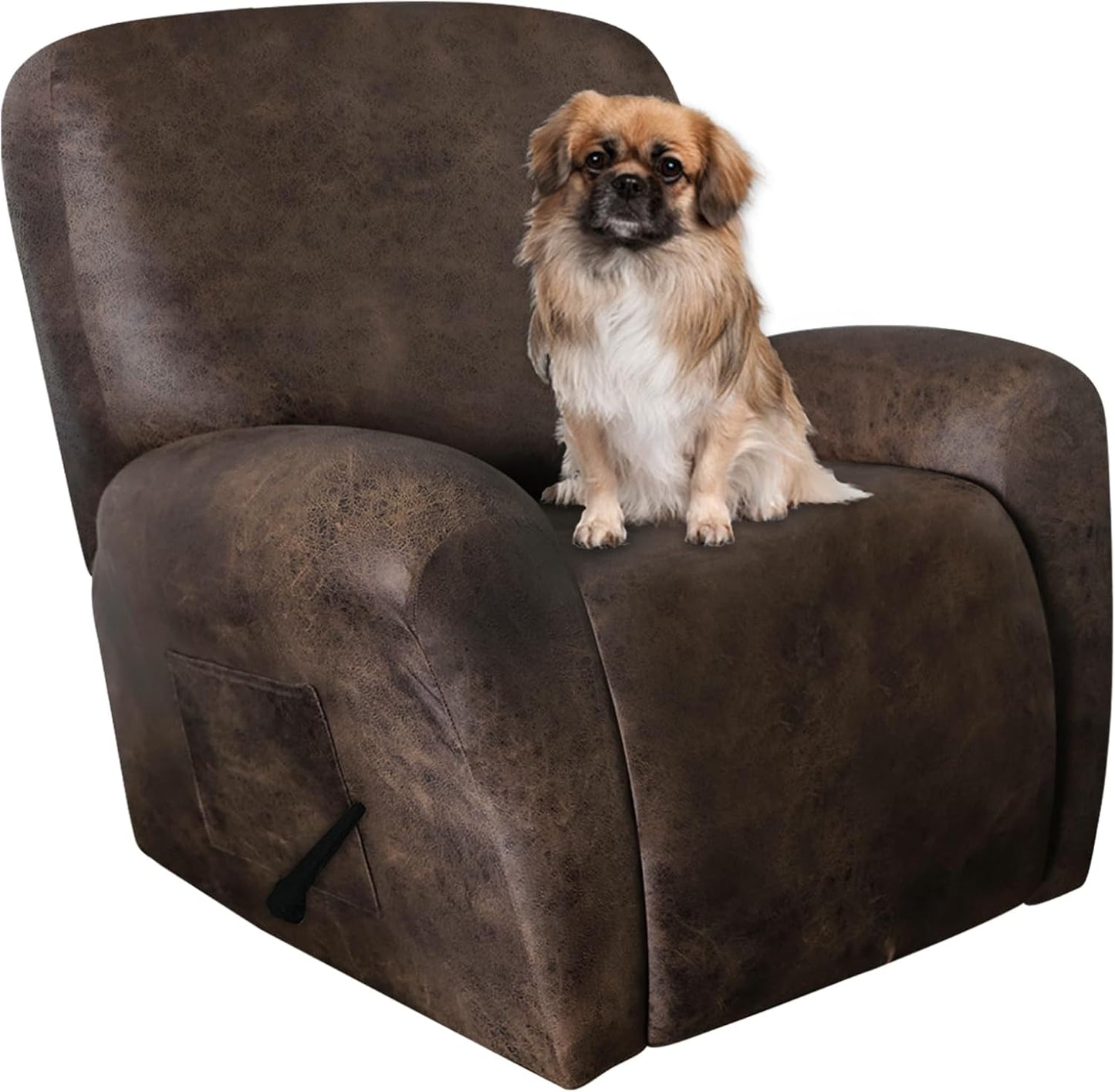 ANARACHON Leather Like Recliner Chair Covers Heavy Duty, 4 Pieces Recliner Cover for Recliner Chair, Leather Cover for Recliner slipcovers Washable for Pets (Dark Brown)