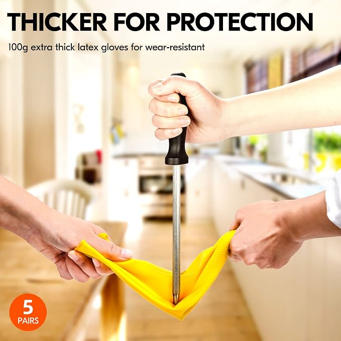 Vgo... 5-Pairs Reusable Household Gloves, Rubber Dishwashing gloves, Extra - Image 3