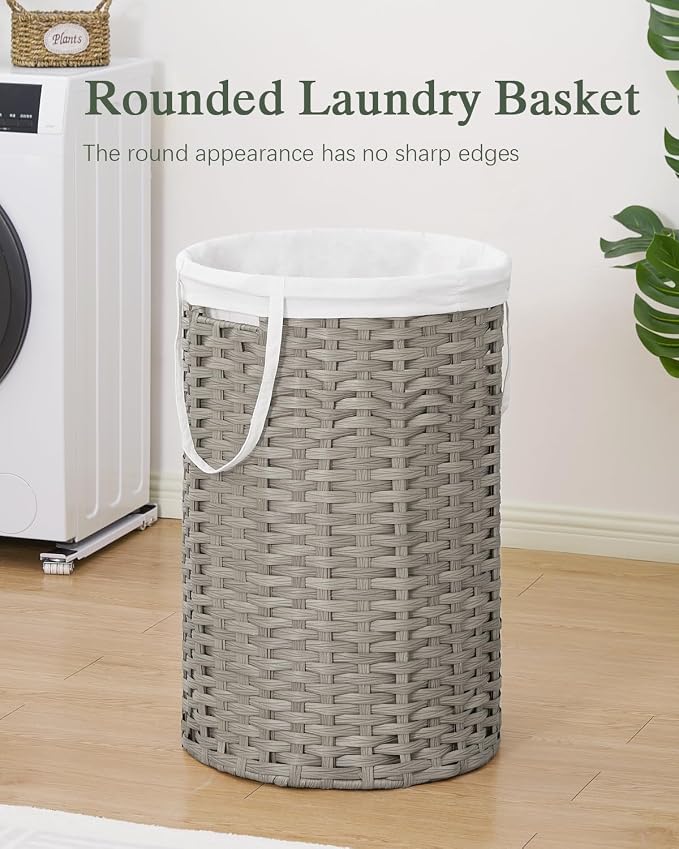 34.3 Gal Large Laundry Hamper Laundry Basket Round Handwoven Wicker Laundry - Image 2