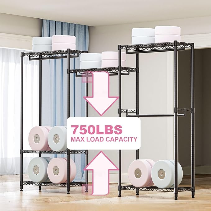 Heavy Duty Rolling Garment Rack 3 Tiers Adjustable Wire Shelving Clothes Rack - Image 4