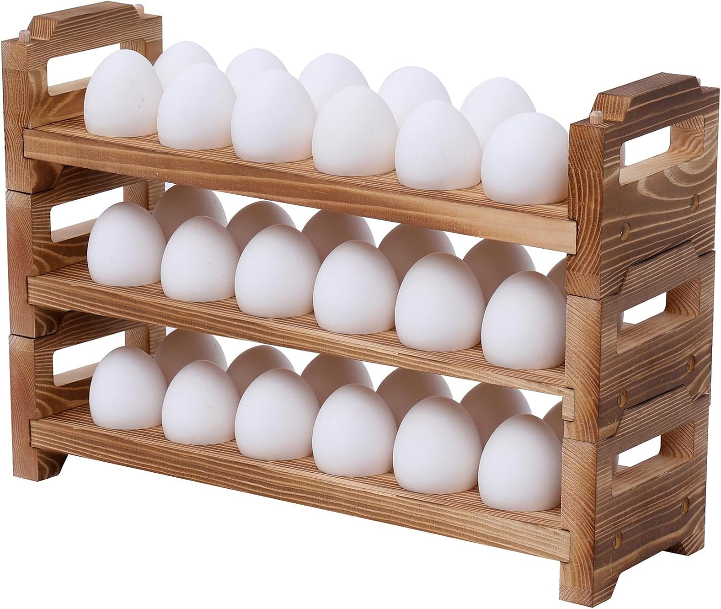 Wooden Egg Holder Countertop, Stackable Egg Organizer, 3-Tier 36 Eggs | Solid natural wood egg holder, farmhouse style. 3-tier stackable saves space. Countertop & fridge use. No chemical coating.