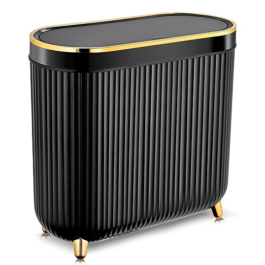 Bathroom Trash Can with Lid 3.1 Gallon Narrow Trash Can Small Plastic Trash Bin by Supteron