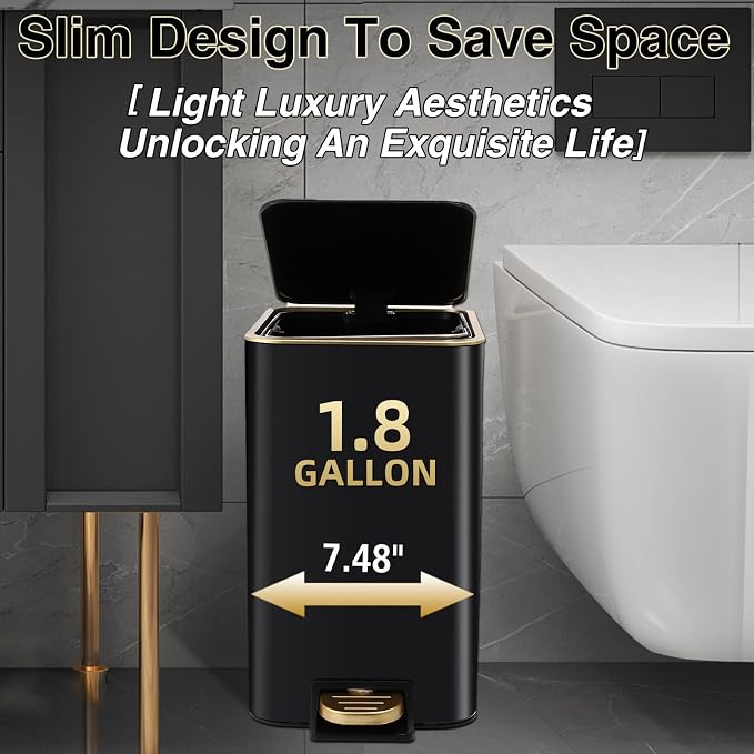 Small Bathroom Trash Can with Lid Soft Close, 1.8 Gallon Stainless Steel - Image 3