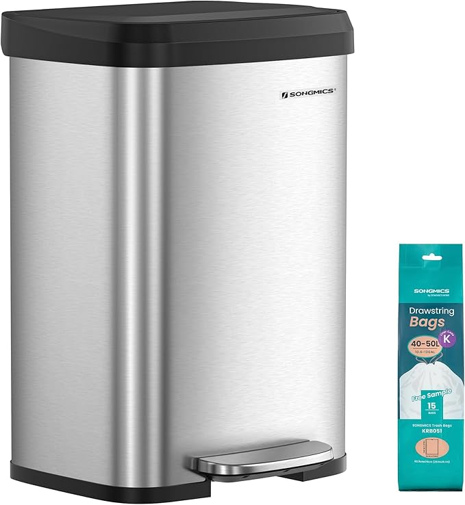 SONGMICS Kitchen Trash Can, 13 Gallon Stainless Steel Garbage Can, by SONGMICSbySONGMICSHOME