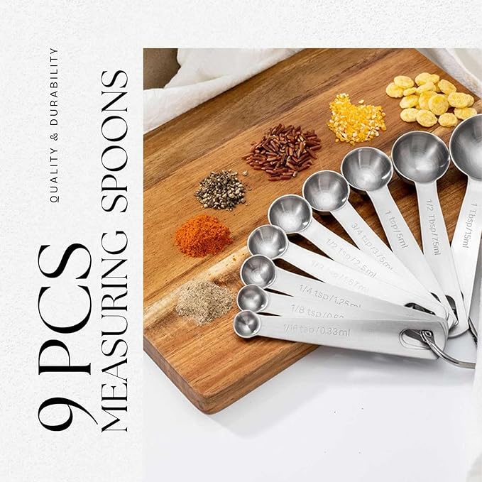 9PCS Measuring Spoons Set Stainless 1 tbsp, 1/2 tbsp, and 1-1/16tsp Steel - Image 8
