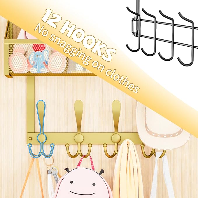 Over The Door Hooks Organizer, Coat Rack Over The Door Storage Hanger Towel Rack - Image 4