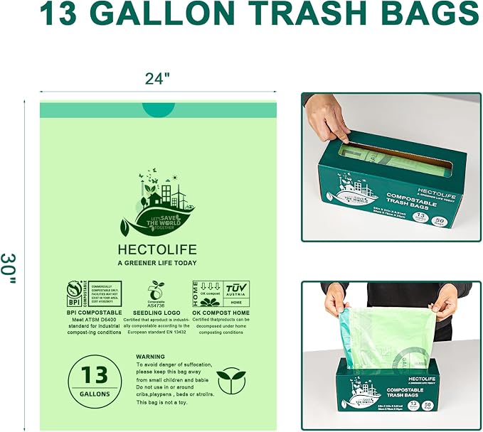 13 Gallon, Compostable Trash Bags - Image 2