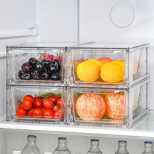 4Pack Clear Stackable Kitchen Storage Organizer, Pantry Organizers and Storage by Clemate