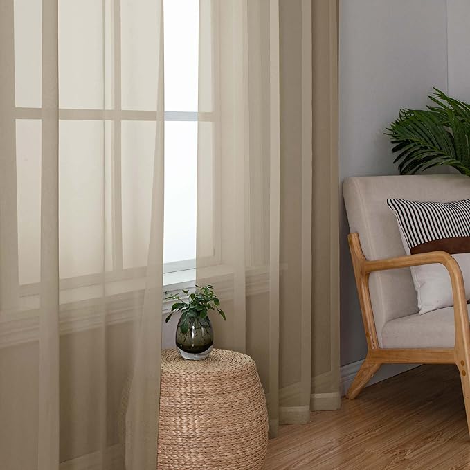 Chyhomenyc Taupe Sheer Curtains 63 Inch Length 2 Panels, Light Filtering Airy - Image 8