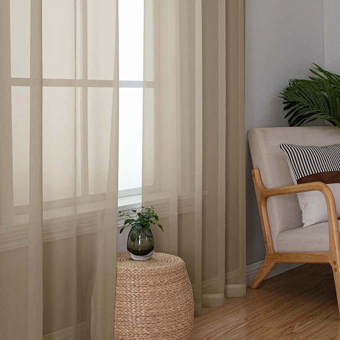 Chyhomenyc Taupe Sheer Curtains 84 Inches Long 2 Panels Set- Light Filtering - Image 7