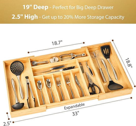 Umilife Extra Large Expandable Kitchen Siverware Utensils Drawer Organizer - Image 2