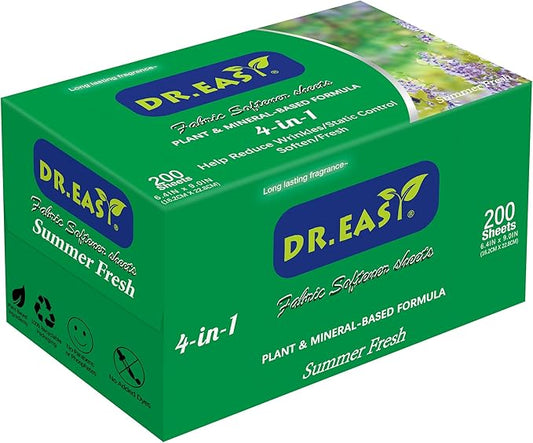 DR.EASY SUMMER FRESH Dryer Sheets Plant Based Formula 200 Ct Fabric Softener by DREASY