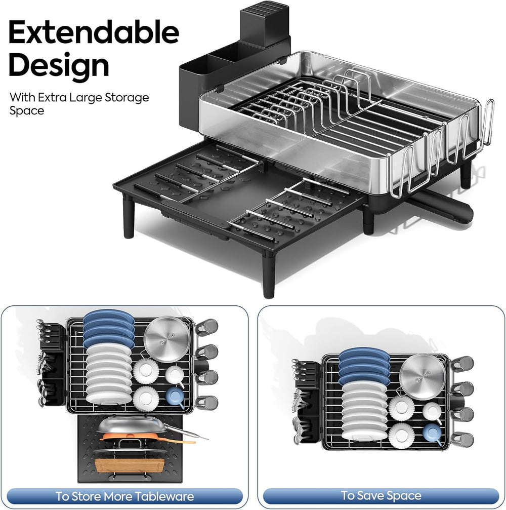 Urackify Expandable Dish Drying Rack, Stainless Steel, Large Capacity