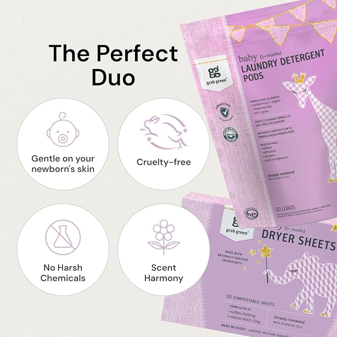 Grab Green Baby Laundry Detergent Pods and Dryer Sheets Bundle, Dreamy Rosewood - Image 2
