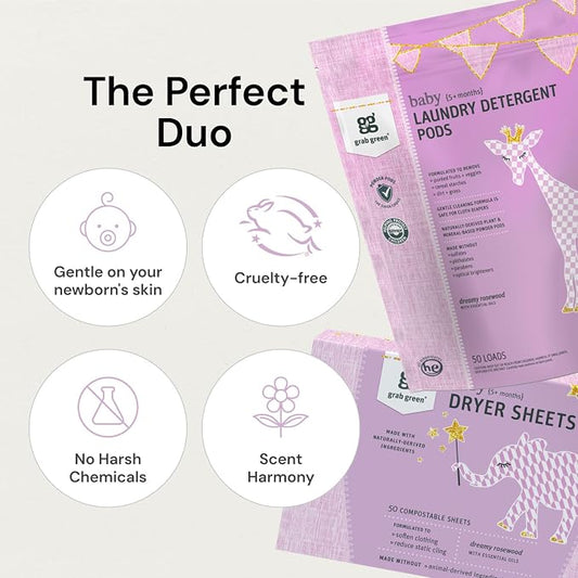 Grab Green Baby Laundry Detergent Pods and Dryer Sheets Bundle, Dreamy Rosewood - Image 2