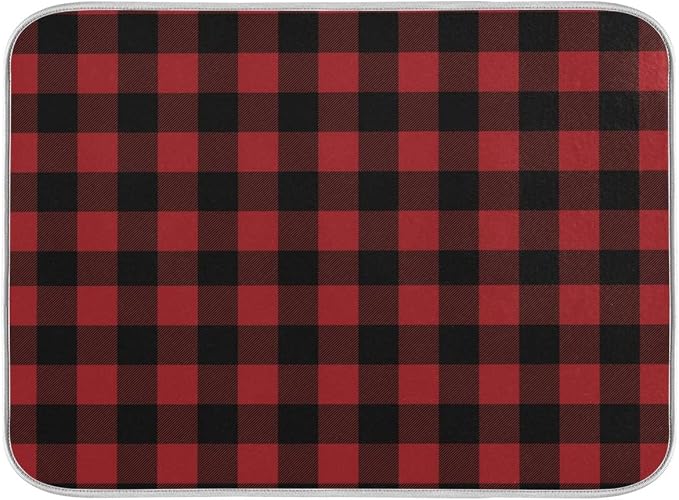 Red and Black Buffalo Plaid Dish Drying Mat 16x18 by Wamika