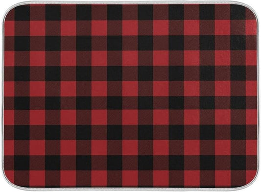 Red and Black Buffalo Plaid Dish Drying Mat 16x18 by Wamika