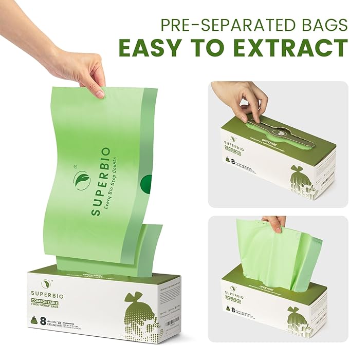 SUPERBIO 8 Gallon Compostable Drawstring Kitchen Waste Bags, 30.3 Liter - Image 3