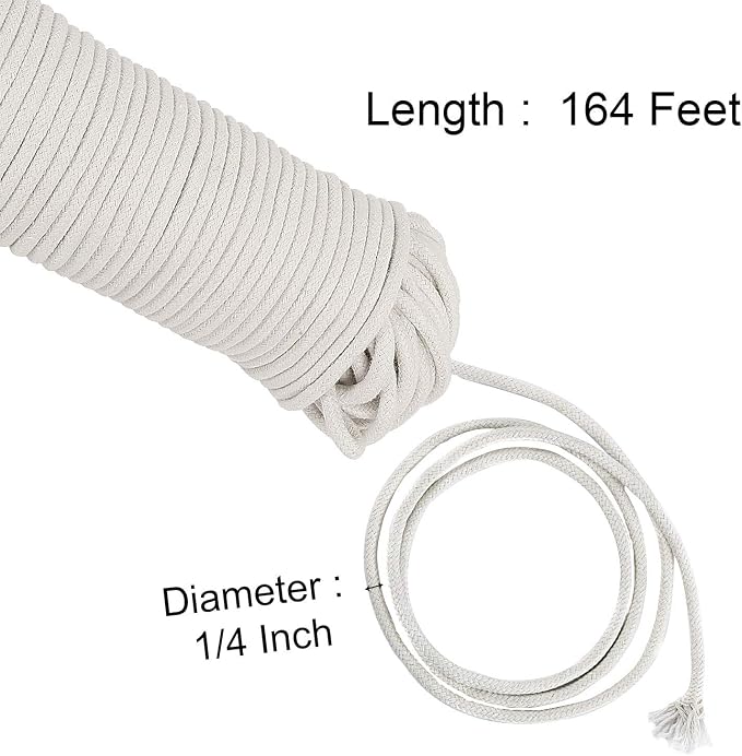 ZOENHOU 164 ft 1/4 in Natural Cotton Rope - Image 2