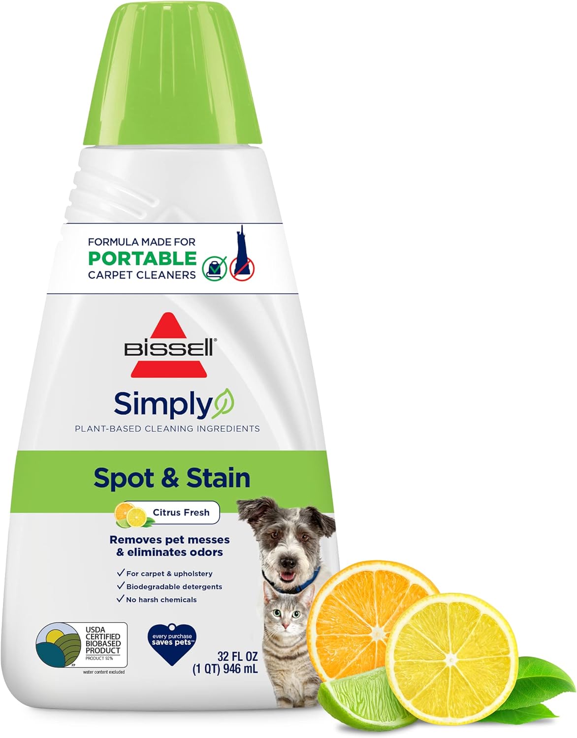 Bissell Simply Spot & Stain Portable Carpet Cleaner Formula, 32 oz, 3368 | Simple formula for portable carpet cleaner use; 32 oz for quick spot & stain removal