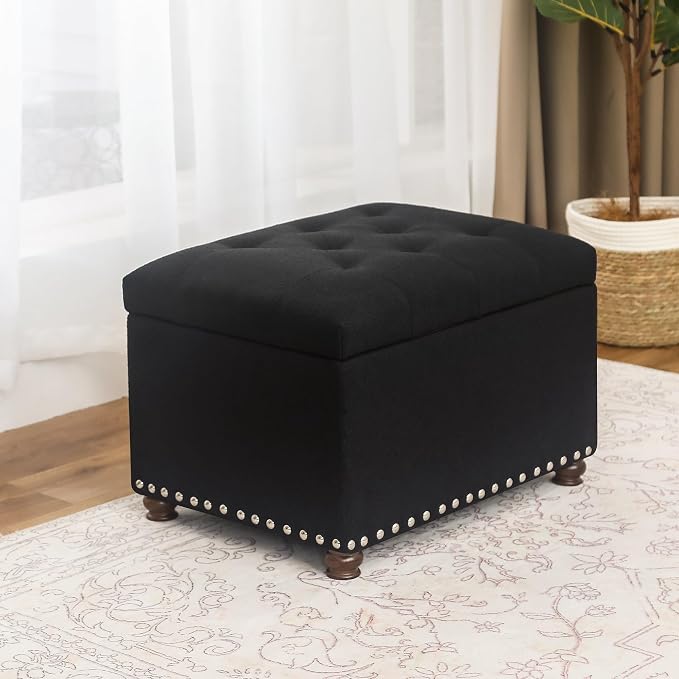 Joveco Storage Ottoman Bench, Rectangle 24″ Linen Foot Rest Stool Square - Image 4