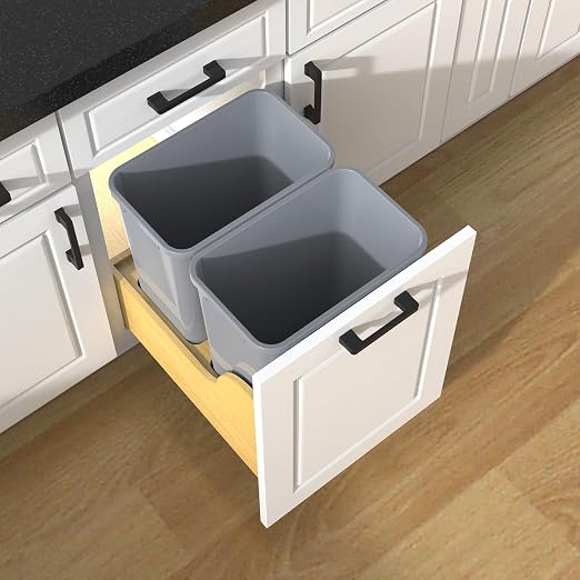 Double 35 Quart Pullout Under Cabinet Trash Cans Solid Wood Bottom, - Image 3