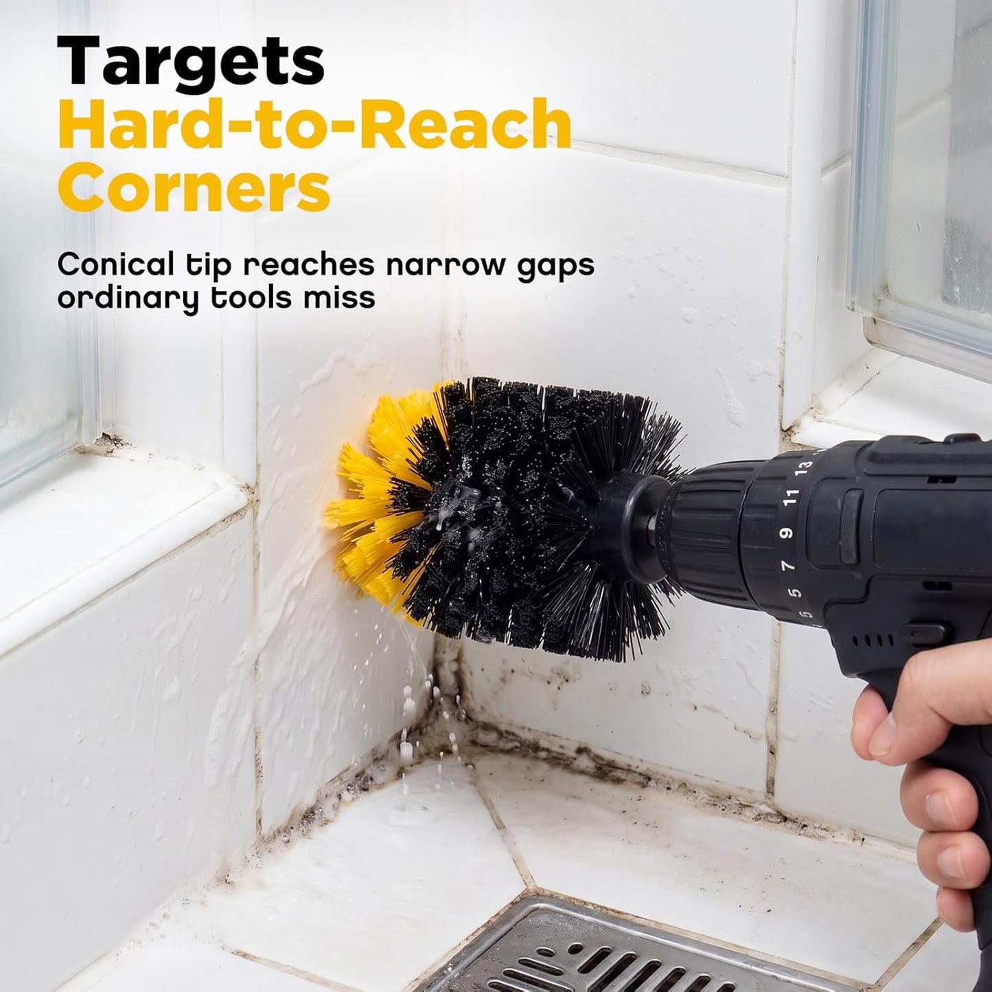 Domensi 10 Pack Tile Corner Drill Brush Heads Bulk, 1/4 Inch Hex Shank Nylon Drill Brush Attachments for Grout Shower Door Tracks Bathroom Kitchen Bathtub Sink Tiles Corner Cleaning