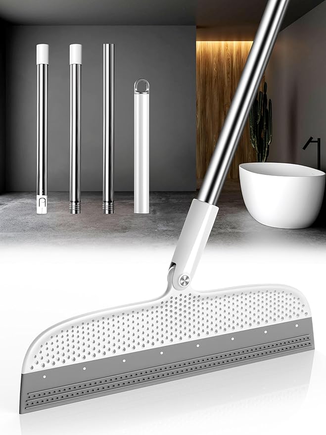 Floor Squeegee & Broom with Long Handle, 180° Rotating Head Silicone Blade by Unknown