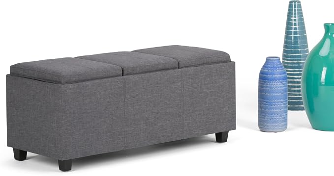 SIMPLIHOME Avalon 42 Inch Wide Contemporary Rectangle Storage Ottoman in Slate - Image 10