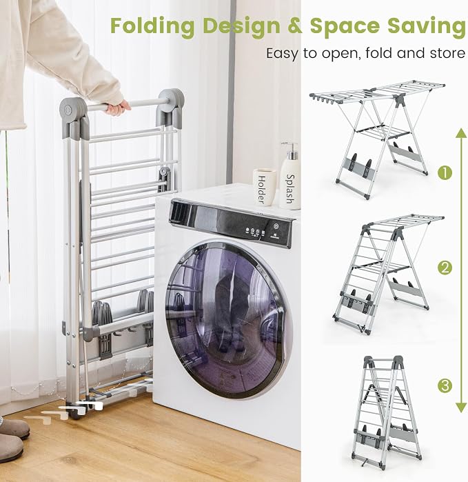 Giantex Clothes Drying Rack, 2-Layer Aluminum Foldable Laundry Drying Rack - Image 4