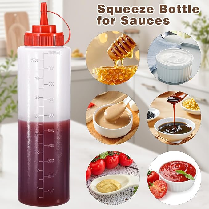Condiment Squeeze Bottles Ketchup Dispenser, 2 Pack 32oz Squeeze Bottles - Image 5