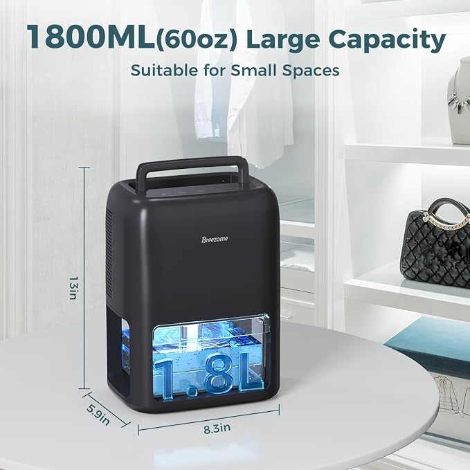 BREEZOME 60 OZ Dehumidifiers for Home, Dual-Semiconductor Quiet Dehumidifier - Image 5