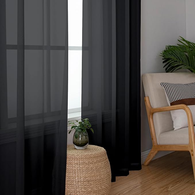 Chyhomenyc Black Sheer Curtains 96 inches Long Window Draperies 2 Panels - Image 5