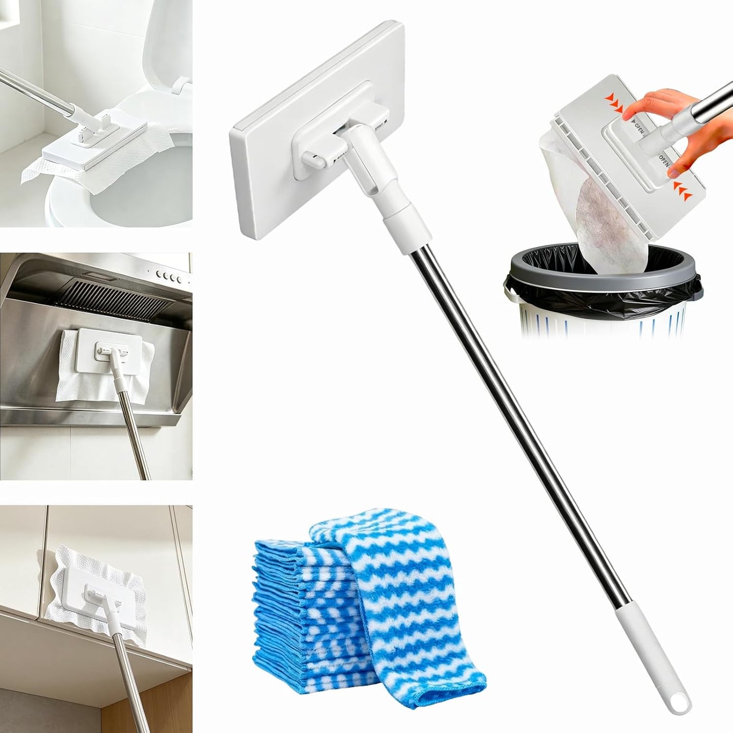 Snap Grip Mini Mop, Zero Touch Gap Dust Cleaner & Locking Head, Cloth Changing Mini Mop, for Kitchen Bathroom Toilet Corners Window Wall Cleaning(10 Reusable Cloths)