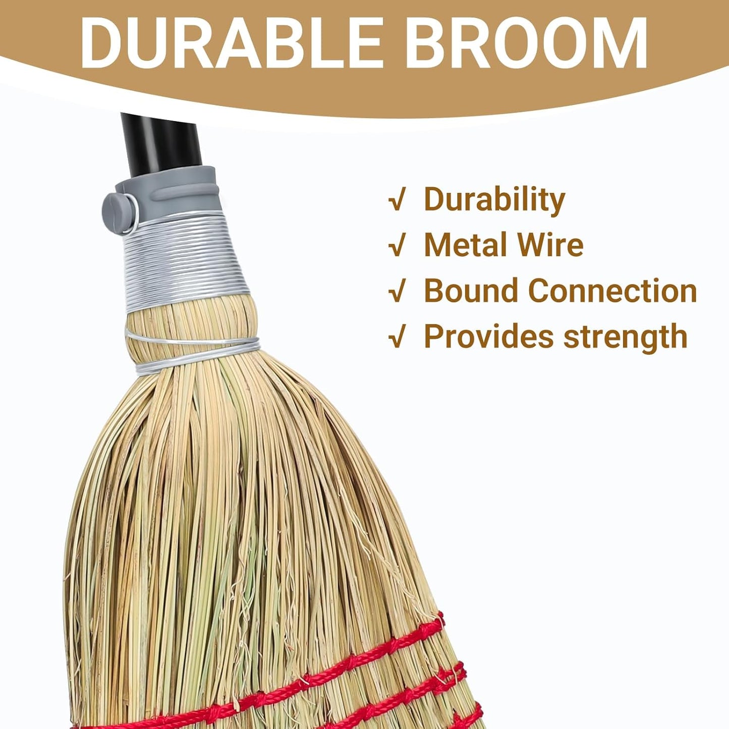 Corn Broom Outdoor, Household Indoor and Outdoor Broom Suitable for Sweeping Gravel, Fallen Leaves and Sand on Yard, Garage, Lawn, Stone Path and Concrete Floor