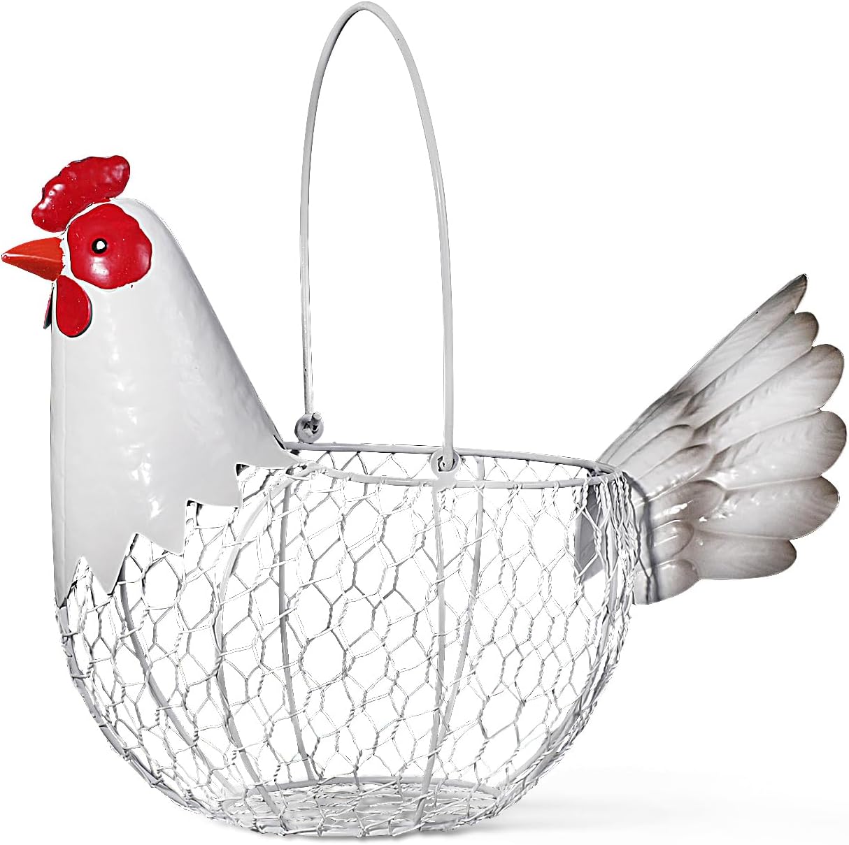 Farmhouse Metal Chicken Wire Egg Basket,Eggs Holder Bowl Kitchen Countertop | Vintage Rooster Decorative Chicken Shaped Fruit Basket for Living Room Home Farm Decor