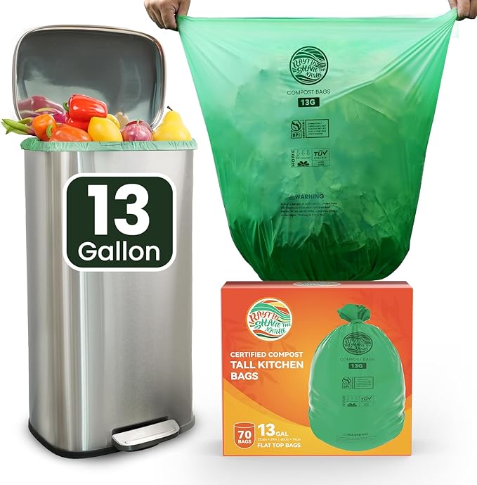 RAYTID 13 + Gallon Compostable Trash Bags, Extra Thick 1.1 Mil, Tall Kitchen by RAYTID