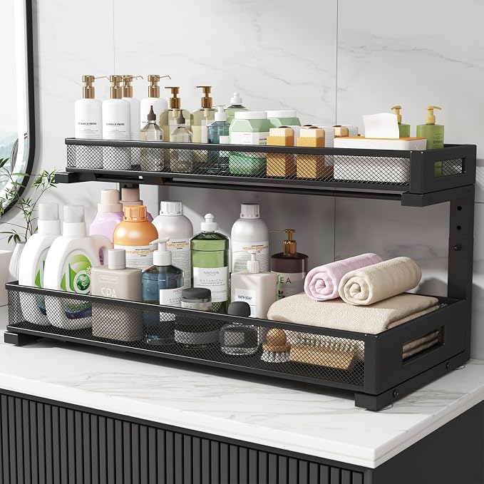 1 Pack 20.47IN Depth Under Sink Storage Organizer, Large 2-Tier Elegant Mesh - Image 7