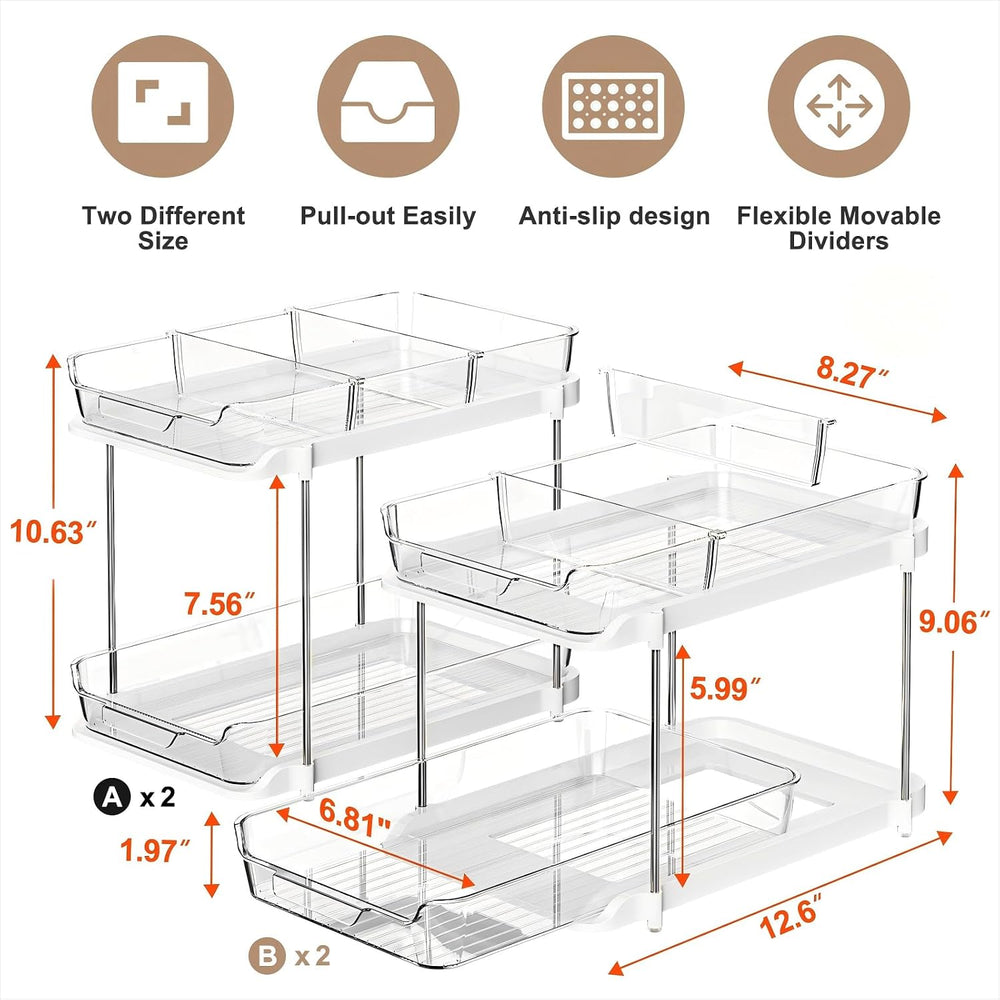 Delamu 2-Tier Multi-Purpose Bathroom Under Sink Organizers and Storage, Stack...