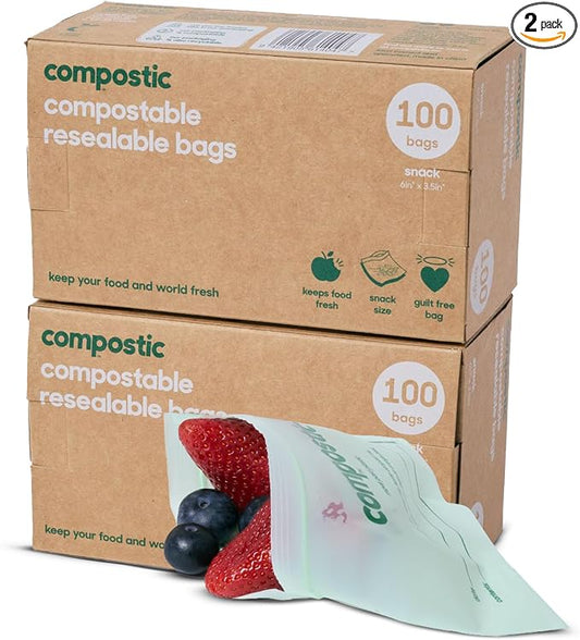 Compostic Home Compostable Resealable Snack Bags, Microwave & Freezer Safe by COMPOSTIC
