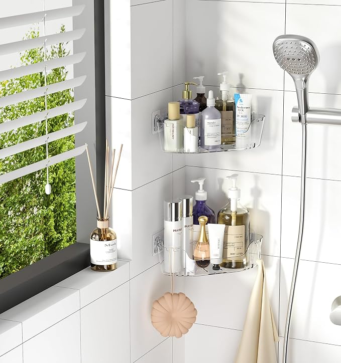 Corner Shower Caddy, Rustproof Corner Shower Shelves, No Drilling Bathroom - Image 7