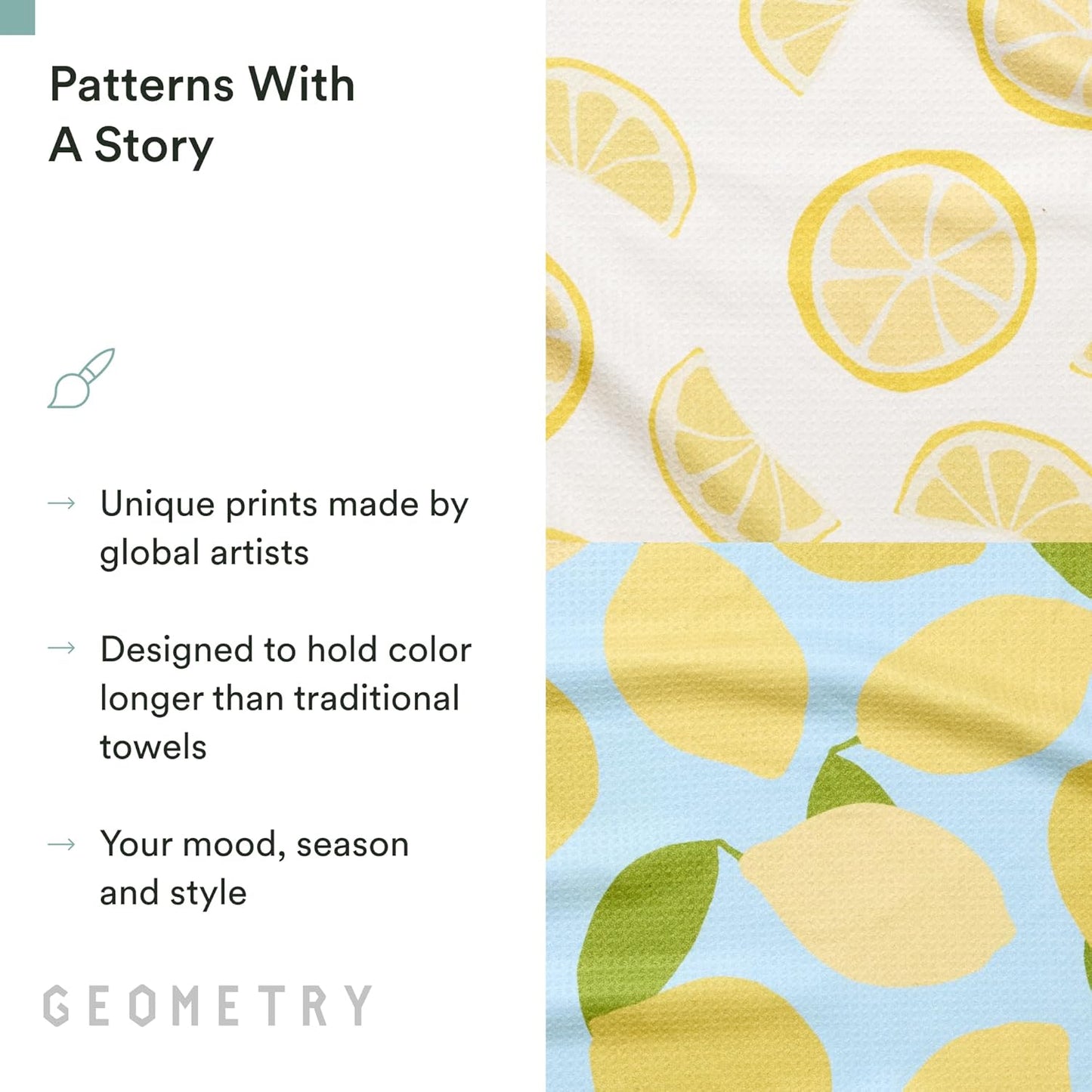 GEOMETRY Tea Towels – Spring & Summer Collection – Quick-Dry, Ultra-Absorbent, Reusable Microfiber Kitchen Towels for Drying & Cleaning - Main Squeeze - 2 Pack