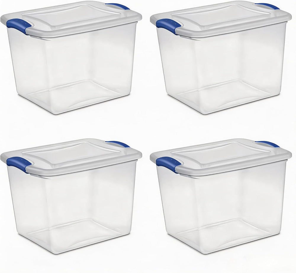 (4 pack) 27 Quart Clear Latching Storage Bin with Lid, Stackable Plastic Cont...