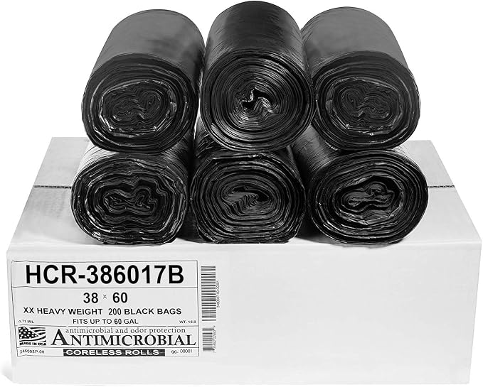 Aluf Plastics High Density Trash Bags, 60 Gallon, 17 Micron, by AlufPlastics