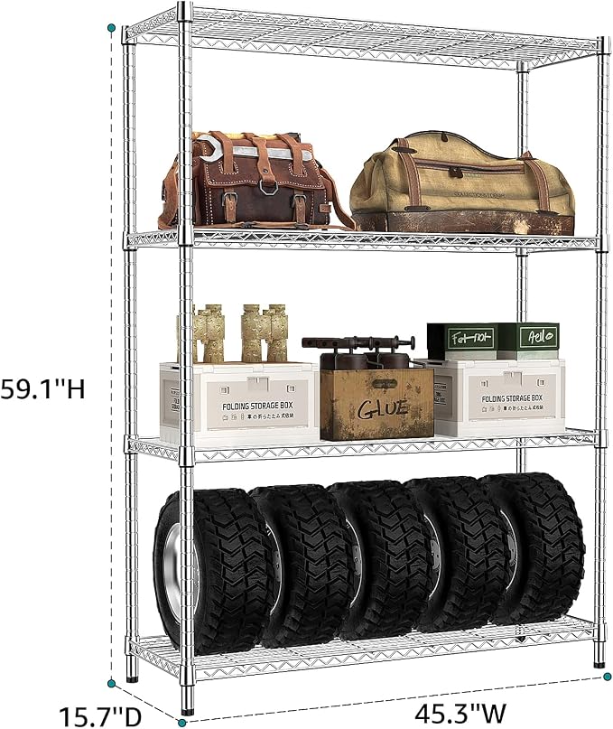 IZEUK 4-Tier Adjustable Heavy Duty Metal Wire Shelving Unit, Wide Storage Rack - Image 3